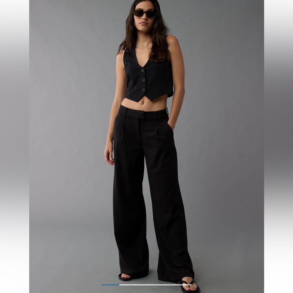 American Eagle | Wide Leg Black Stretch Poppy Trousers Pants - size 12 Long
